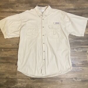 Bimini Bay Shirt Men's XXL 2X‎ Fishing Vented Tan Short Sleeves Button Up Khaki